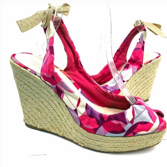 Coach Pink Maritza Peep Toe Wedges Espadrille Bow - Picture 2 of 8